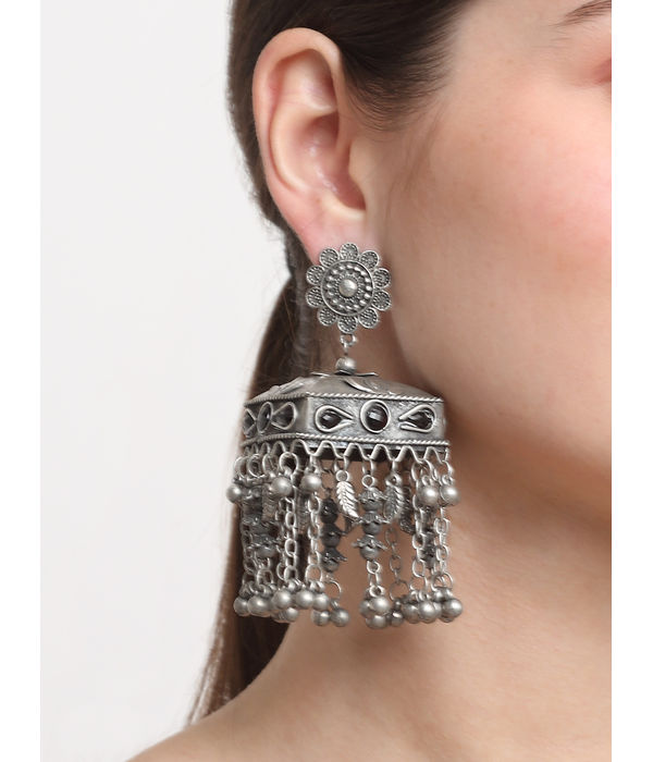 YouBella Jewellery Celebrity Inspired Oxidised Silver Big Size Jhumki Earrings for Girls and Women (Style 1)