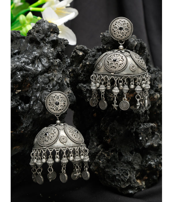 YouBella Jewellery Celebrity Inspired Oxidised Silver Big Size Jhumki Earrings for Girls and Women (Style 2)