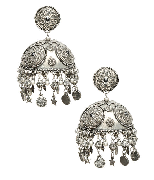 YouBella Jewellery Celebrity Inspired Oxidised Silver Big Size Jhumki Earrings for Girls and Women (Style 2)