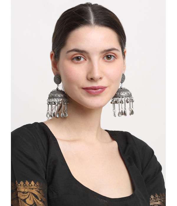 YouBella Jewellery Celebrity Inspired Oxidised Silver Big Size Jhumki Earrings for Girls and Women (Style 3)