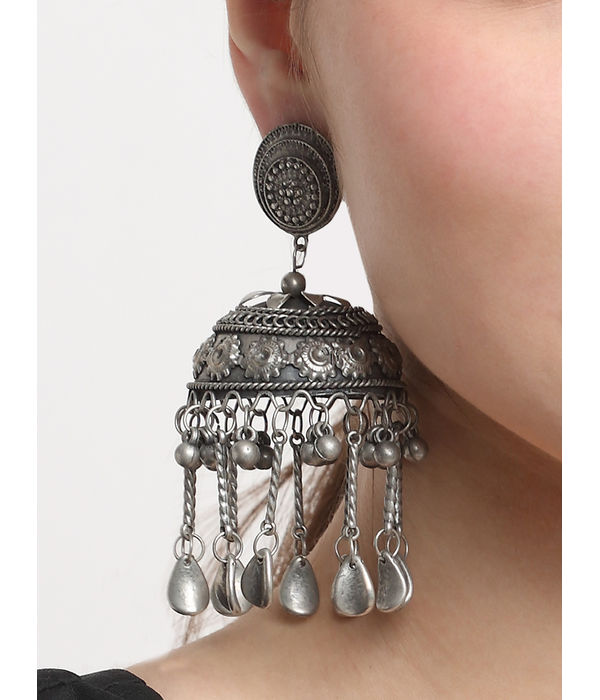 YouBella Jewellery Celebrity Inspired Oxidised Silver Big Size Jhumki Earrings for Girls and Women (Style 3)