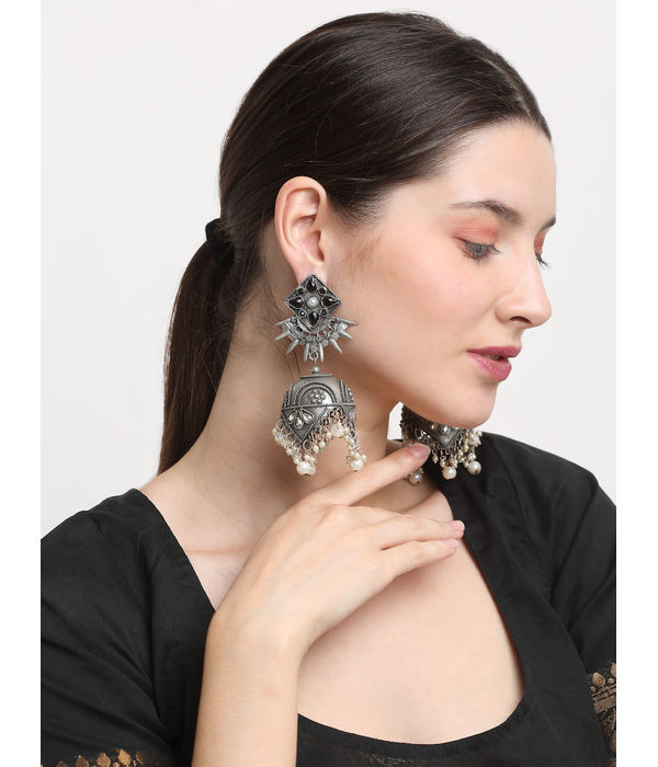 YouBella Jewellery Celebrity Inspired Oxidised Silver Big Size Jhumki Earrings for Girls and Women (Style 4)