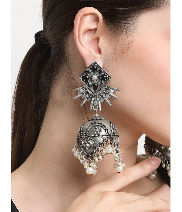 YouBella Jewellery Celebrity Inspired Oxidised Silver Big Size Jhumki Earrings for Girls and Women (Style 4)