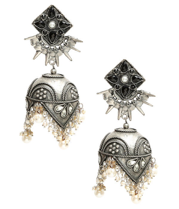 YouBella Jewellery Celebrity Inspired Oxidised Silver Big Size Jhumki Earrings for Girls and Women (Style 4)