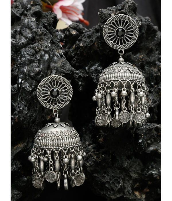 YouBella Jewellery Celebrity Inspired Oxidised Silver Big Size Jhumki Earrings for Girls and Women (Style 5)