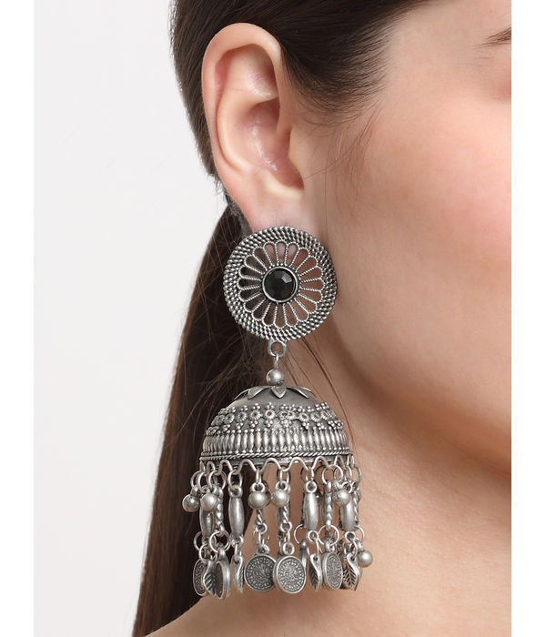 YouBella Jewellery Celebrity Inspired Oxidised Silver Big Size Jhumki Earrings for Girls and Women (Style 5)