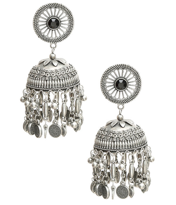 YouBella Jewellery Celebrity Inspired Oxidised Silver Big Size Jhumki Earrings for Girls and Women (Style 5)