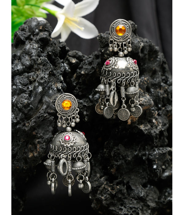 YouBella Jewellery Celebrity Inspired Oxidised Silver Big Size Jhumki Earrings for Girls and Women (Style 1)