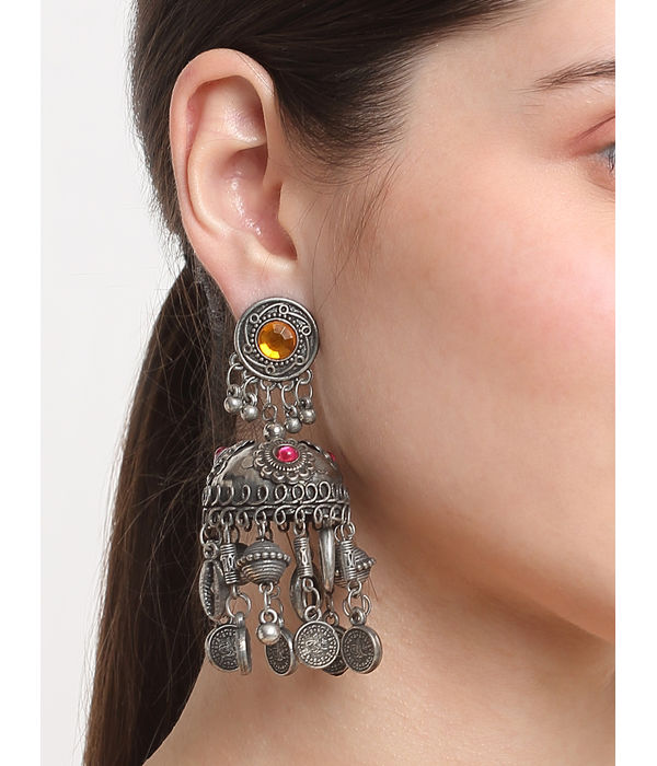 YouBella Jewellery Celebrity Inspired Oxidised Silver Big Size Jhumki Earrings for Girls and Women (Style 1)