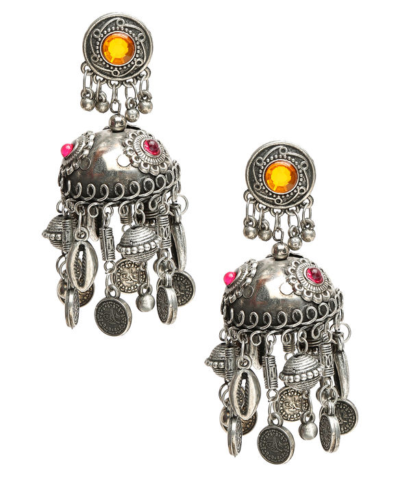 YouBella Jewellery Celebrity Inspired Oxidised Silver Big Size Jhumki Earrings for Girls and Women (Style 1)