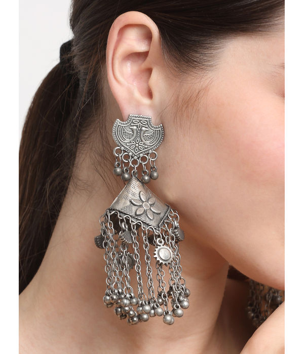 YouBella Jewellery Celebrity Inspired Oxidised Silver Big Size Jhumki Earrings for Girls and Women (Style 2)