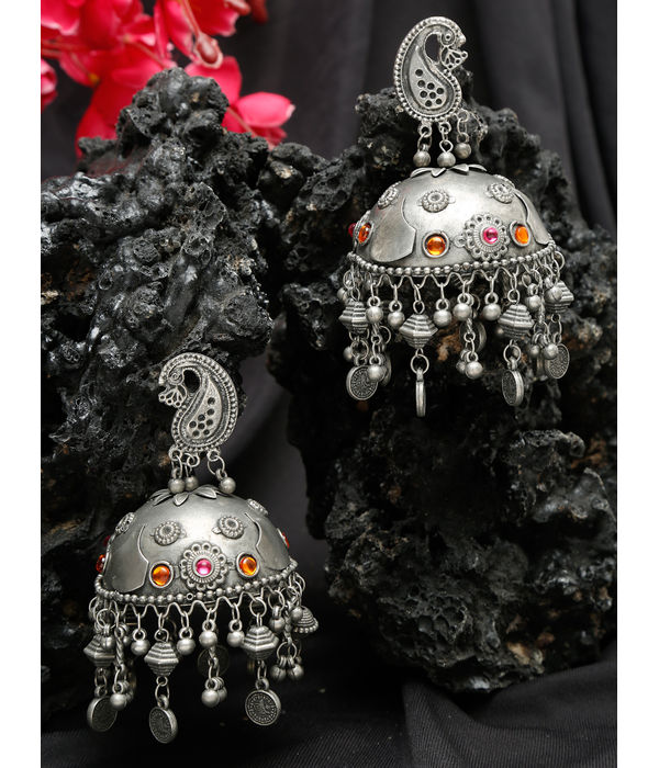 YouBella Jewellery Celebrity Inspired Oxidised Silver Big Size Jhumki Earrings for Girls and Women (Style 3)