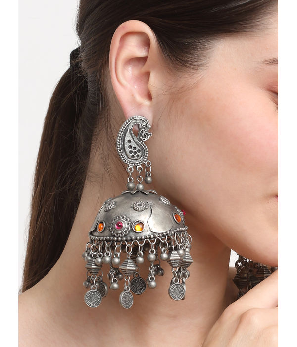 YouBella Jewellery Celebrity Inspired Oxidised Silver Big Size Jhumki Earrings for Girls and Women (Style 3)