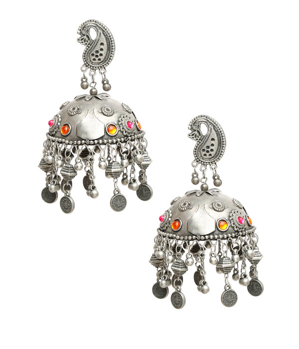 YouBella Jewellery Celebrity Inspired Oxidised Silver Big Size Jhumki Earrings for Girls and Women (Style 3)