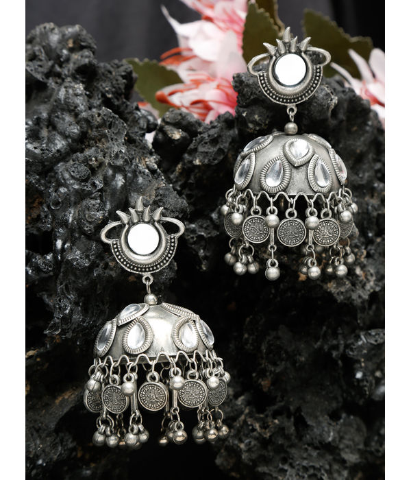 YouBella Jewellery Celebrity Inspired Oxidised Silver Big Size Jhumki Earrings for Girls and Women (Style 4)