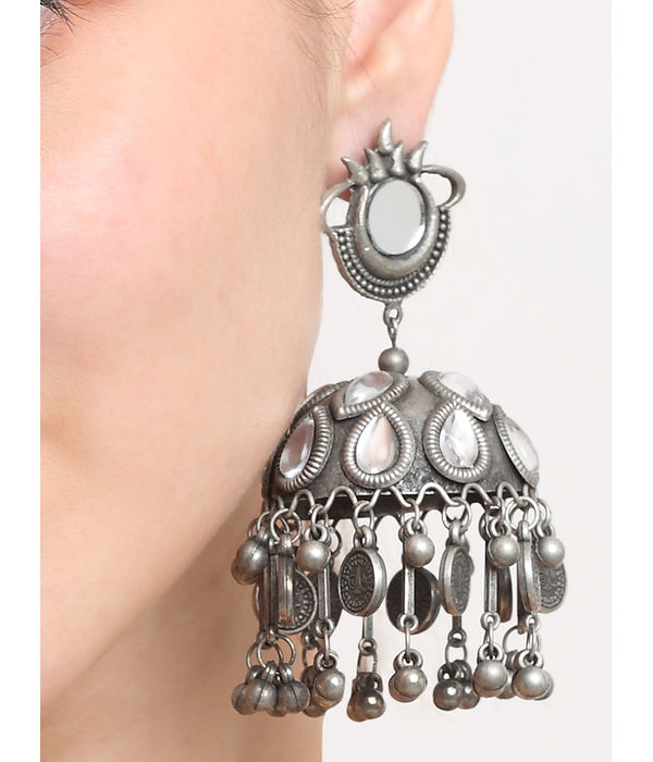 YouBella Jewellery Celebrity Inspired Oxidised Silver Big Size Jhumki Earrings for Girls and Women (Style 4)