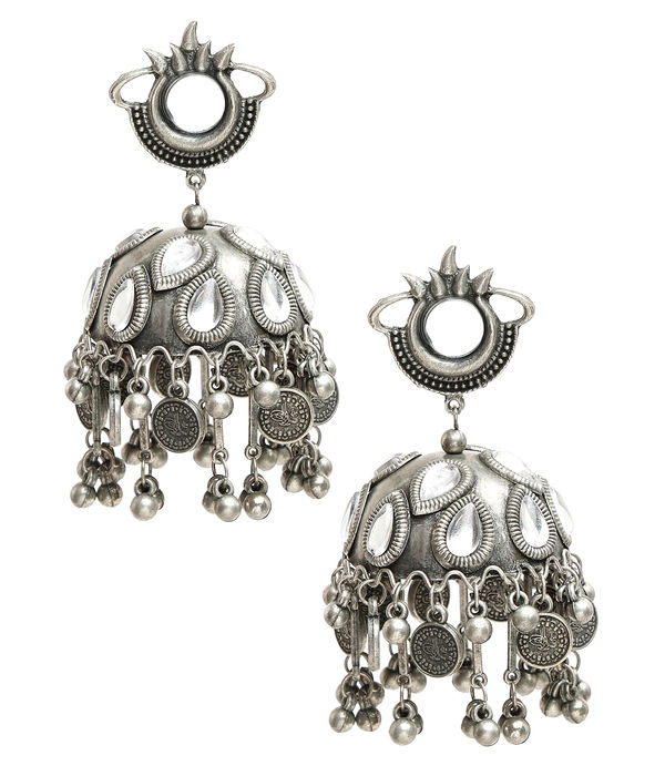 YouBella Jewellery Celebrity Inspired Oxidised Silver Big Size Jhumki Earrings for Girls and Women (Style 4)