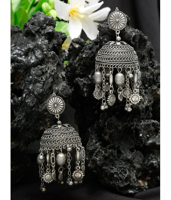 YouBella Jewellery Celebrity Inspired Oxidised Silver Big Size Jhumki Earrings for Girls and Women (Style 1)