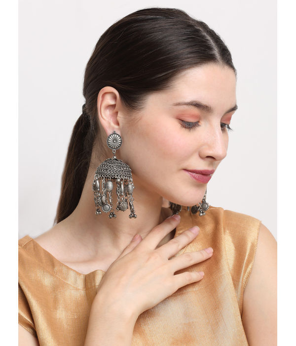 YouBella Jewellery Celebrity Inspired Oxidised Silver Big Size Jhumki Earrings for Girls and Women (Style 1)