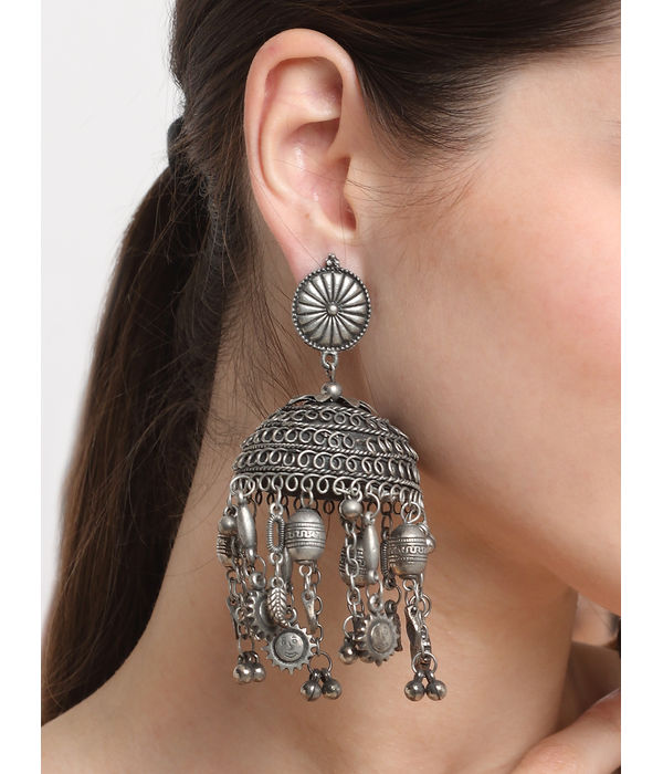 YouBella Jewellery Celebrity Inspired Oxidised Silver Big Size Jhumki Earrings for Girls and Women (Style 1)
