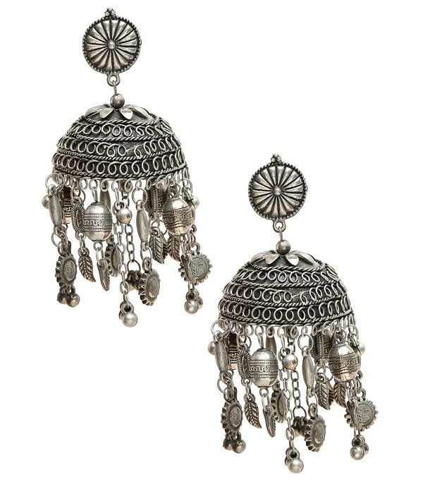 YouBella Jewellery Celebrity Inspired Oxidised Silver Big Size Jhumki Earrings for Girls and Women (Style 1)