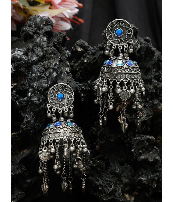 YouBella Jewellery Celebrity Inspired Oxidised Silver Big Size Jhumki Earrings for Girls and Women (Style 2)