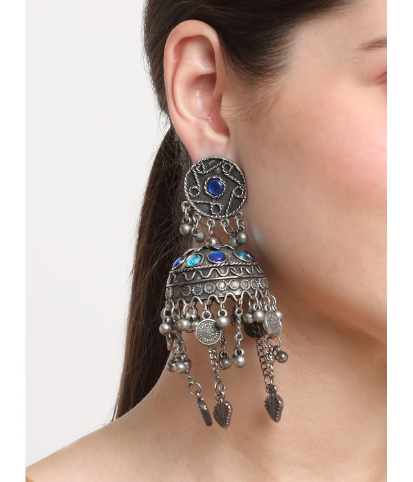 YouBella Jewellery Celebrity Inspired Oxidised Silver Big Size Jhumki Earrings for Girls and Women (Style 2)