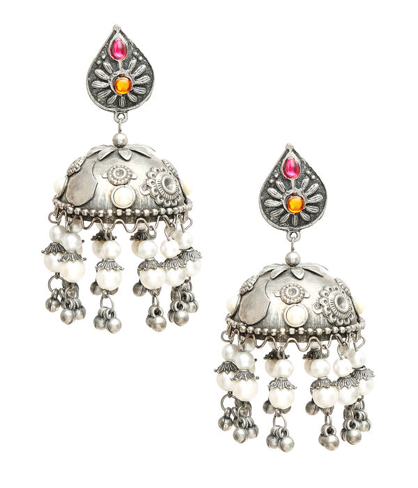 YouBella Jewellery Celebrity Inspired Oxidised Silver Big Size Jhumki Earrings for Girls and Women (Style 3)