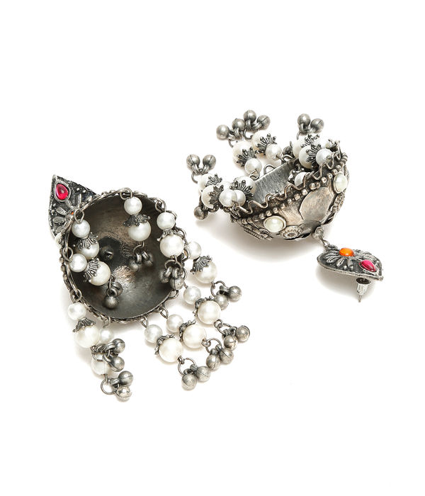 YouBella Jewellery Celebrity Inspired Oxidised Silver Big Size Jhumki Earrings for Girls and Women (Style 3)