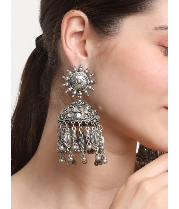 YouBella Jewellery Celebrity Inspired Oxidised Silver Big Size Jhumki Earrings for Girls and Women (Style 4)