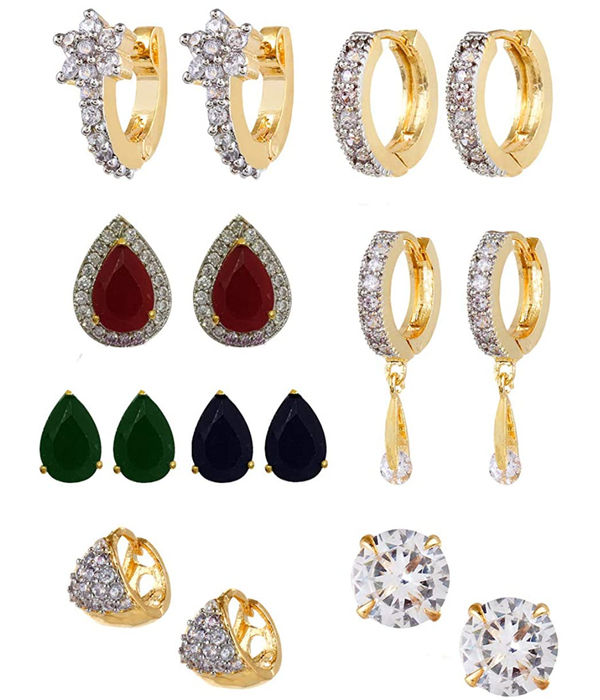 YouBella Combo of Trendy American Diamond Earrings