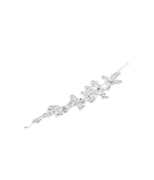 YouBella Silver-Toned  Off-White Embellished Floral Hair Accessory