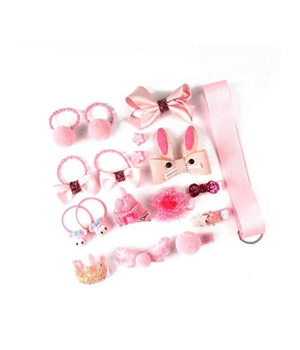 YouBella Hair Jewellery Clip Set for Baby Band for Girls (Pack of 18) (Light Pink)