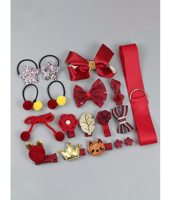 YouBella Hair Jewellery Clip Set for Baby Band for Girls (Pack of 18) (Red)