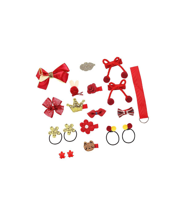 YouBella Hair Jewellery Clip Set for Baby Band for Girls (Pack of 18) (Red)