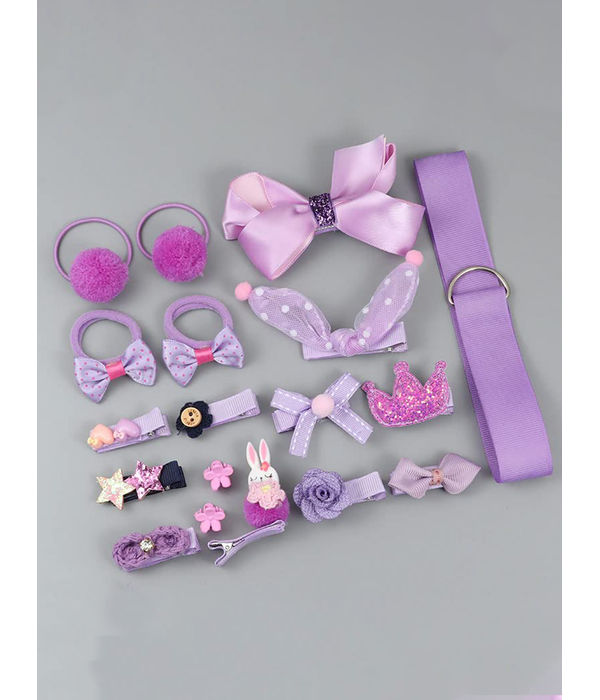 YouBella Hair Jewellery Clip Set for Baby Band for Girls (Pack of 18) (Purple)