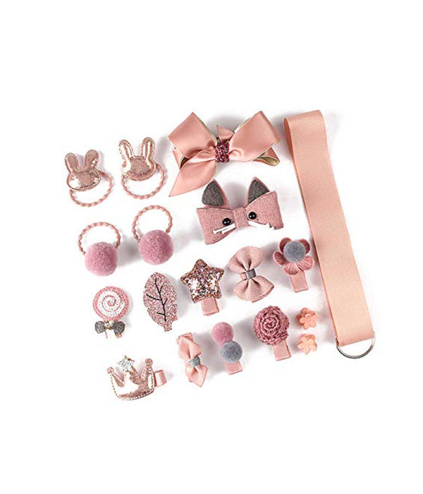 YouBella Hair Jewellery Clip Set for Baby Band for Girls (Pack of 18) (Pink)