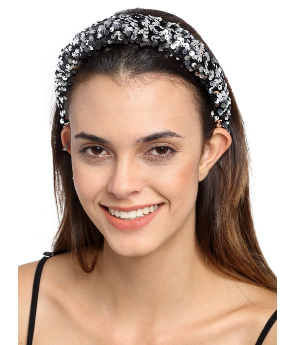 YouBella Women Silver-Toned  Black Embellished Hairband