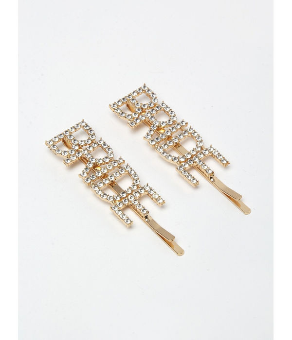 YouBella Women Gold & White Set of 2 Embellished Bobby Pins