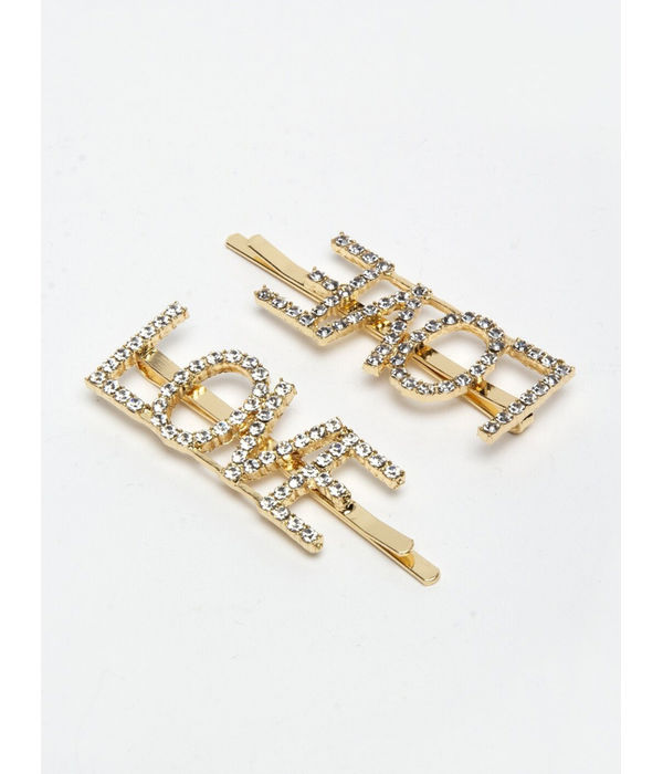 YouBella Gold-Toned & White Set of 2 Embellished Bobby Pins