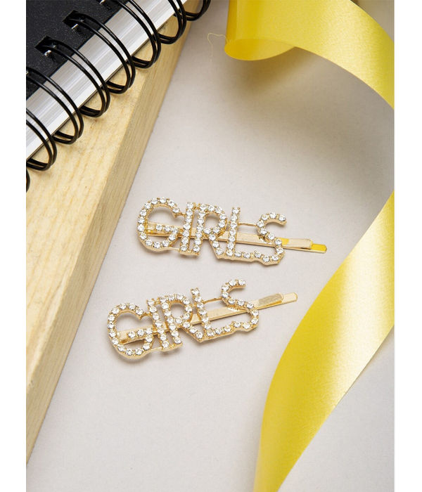 YouBella Women Gold-Toned & White Set of 2 Embellished Bobby Pins