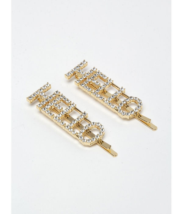 YouBella Gold-Toned & White Set of 2 Embellished Bobby Pins