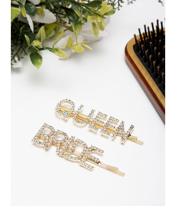 YouBella Women Gold & White Set of 2 Embellished Hair Accessory Set