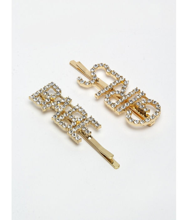 YouBella Gold-Toned & White Set of 3 Embellished Bobby Pins