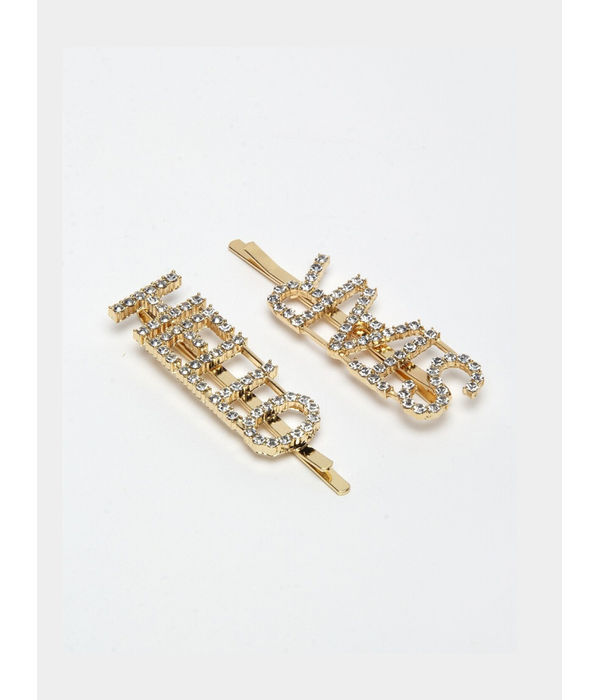 YouBella Women Gold-Toned & White Set of 3 Embellished Bobby Pins