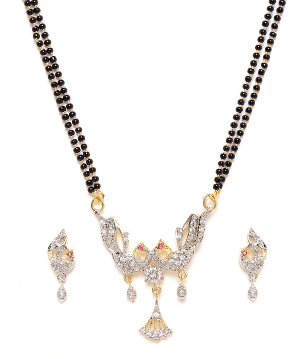 YouBella Black Gold-Plated Beaded  Stone-Studded Mangalsutra  Earrings Set