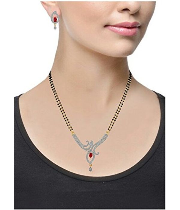 YouBella American Diamond Gold Plated Mangalsutra Pendant with Chain and Earrings for Women