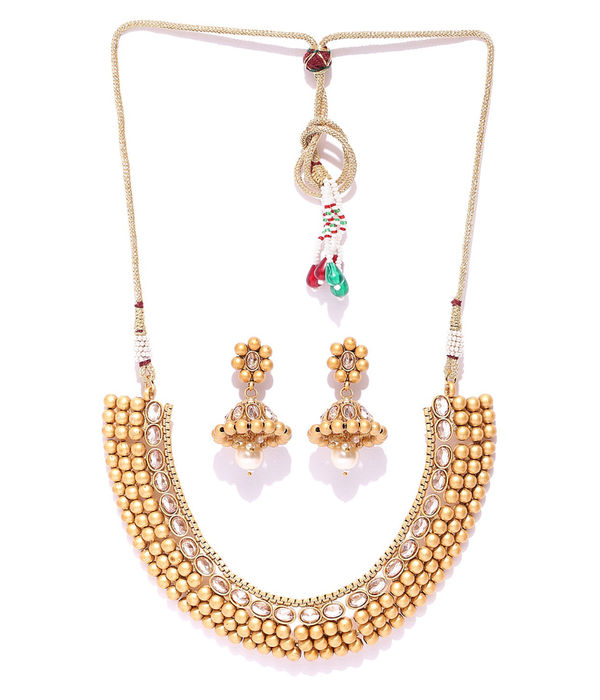 YouBella Beige Gold-Plated Beaded Jewellery Set