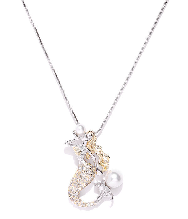 YouBella Silver-Toned Gold-Plated Stone-Studded Pendant with Chain