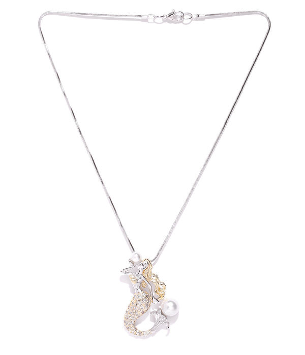 YouBella Silver-Toned Gold-Plated Stone-Studded Pendant with Chain